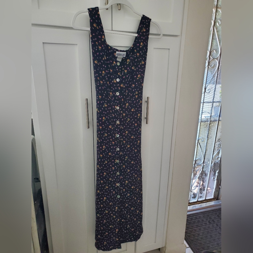 Robbie Bee Black Floral Button-Front Maxi Dress